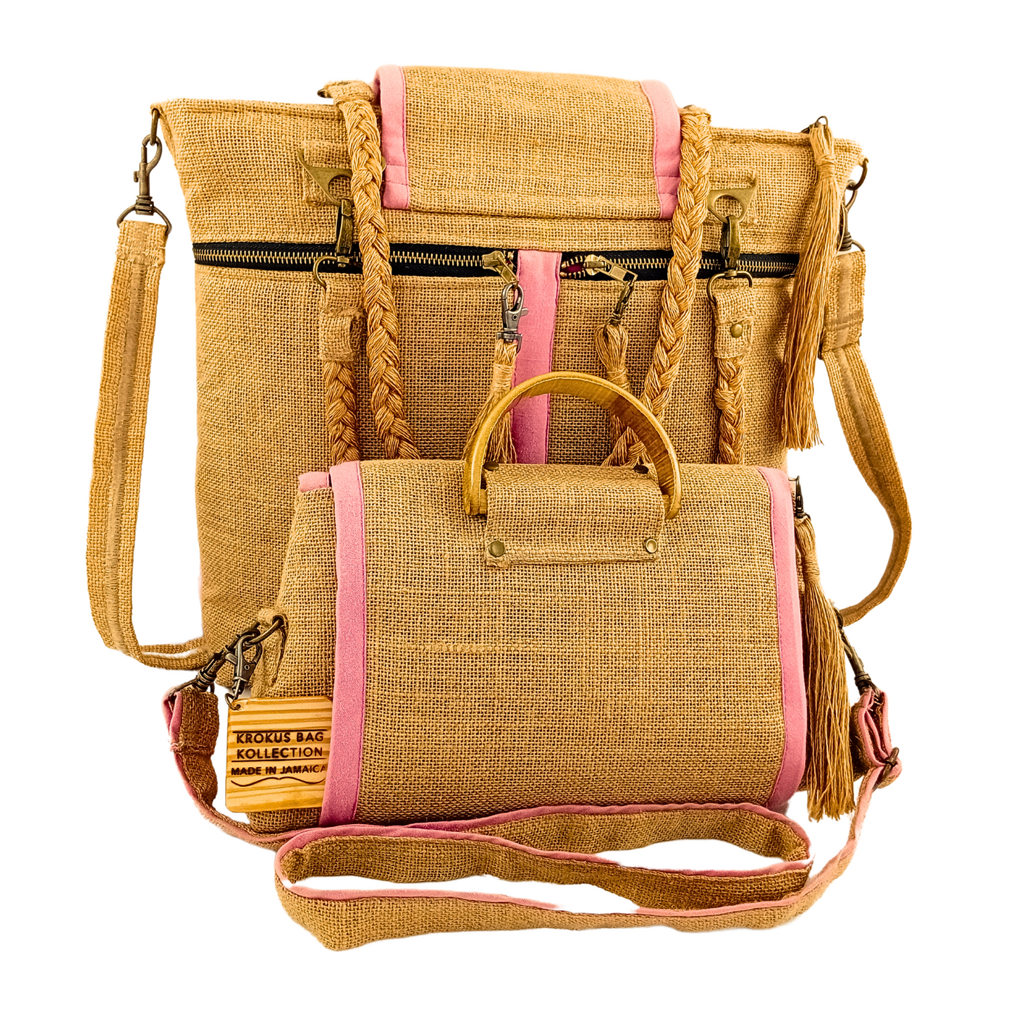 Tote Set, Baby Pink Linen Trim