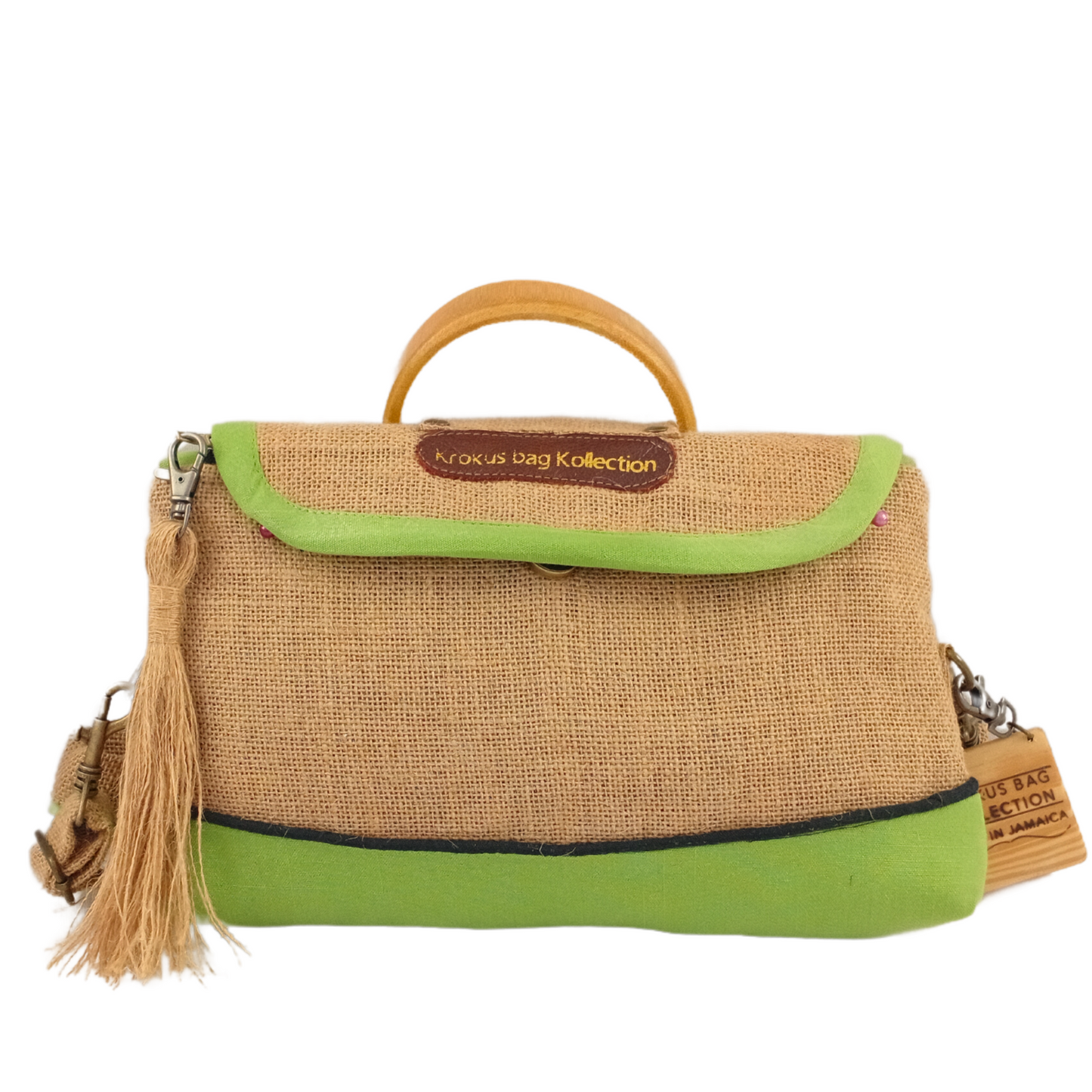 Crossbody Self-Care Bag, Lime Green Linen Trim