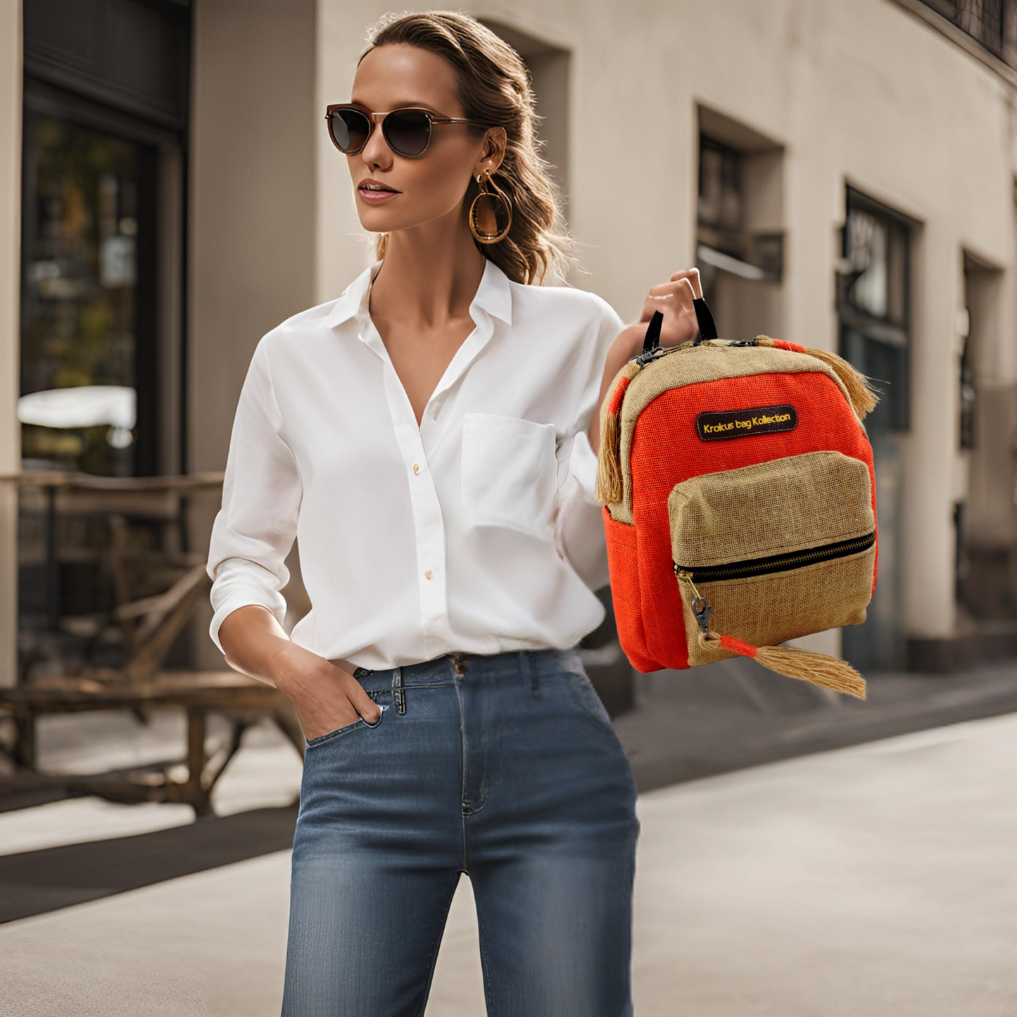 Two-Tone Mini-Backpack, Burnt Orange