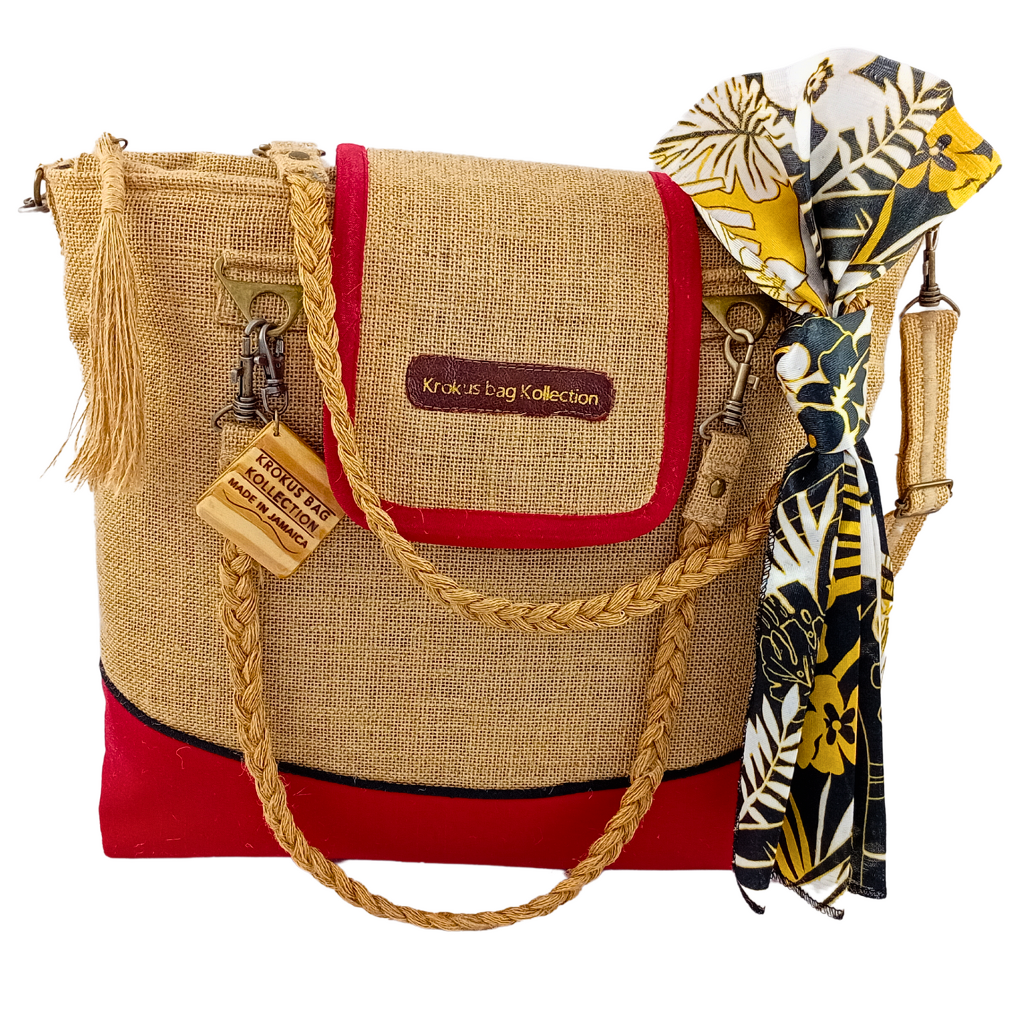 Tote with Bright Red Linen Accent