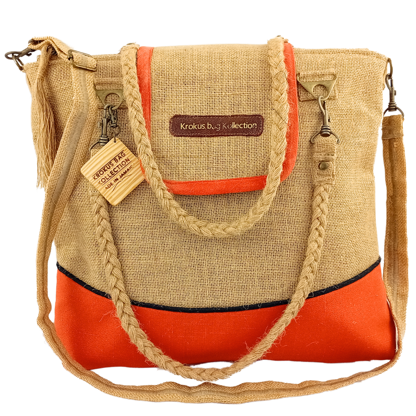Tote with Burnt Orange Linen Accent