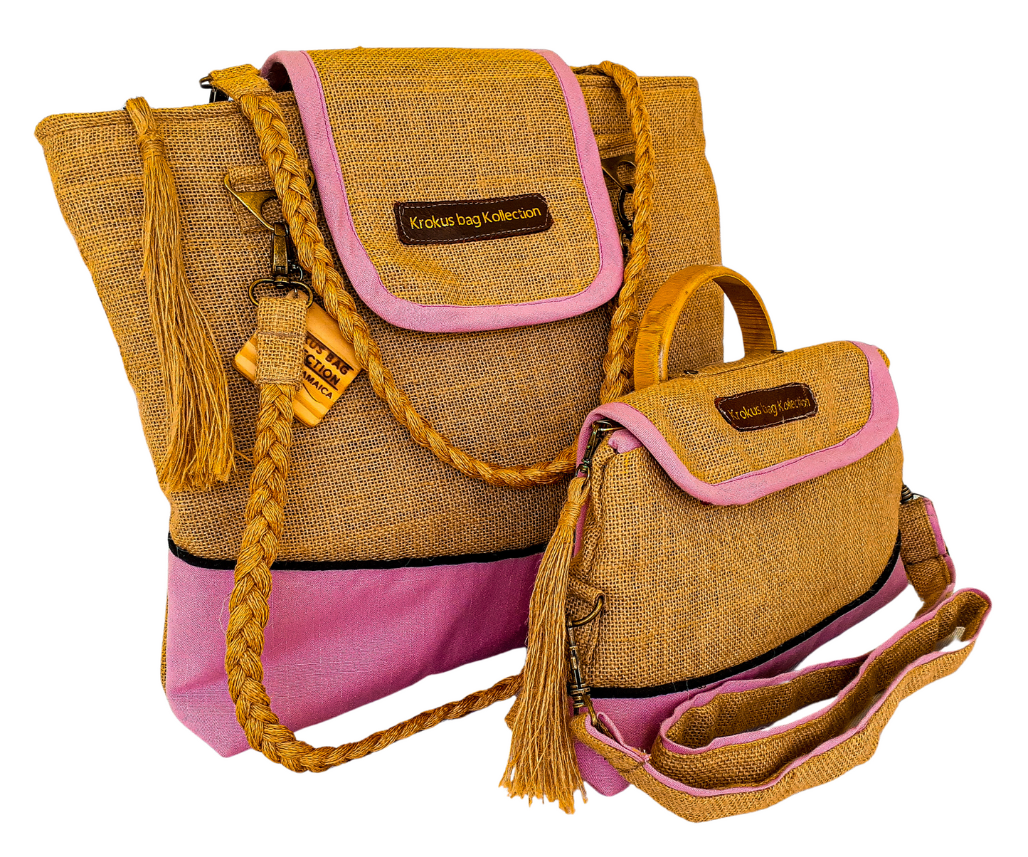 Tote Set, Baby Pink Linen Trim