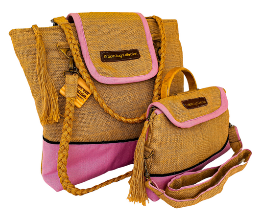Tote Set, Baby Pink Linen Trim