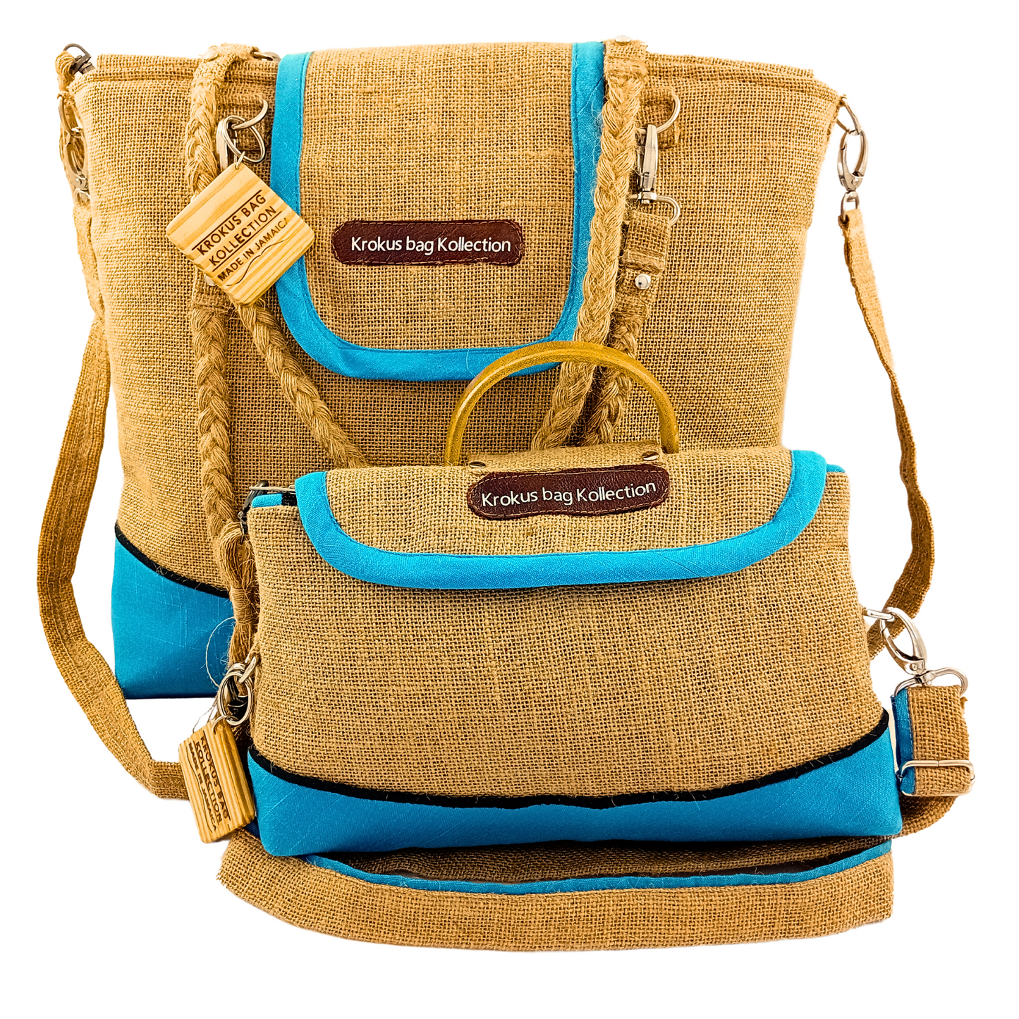 Tote Set, Ocean Blue Linen Trim