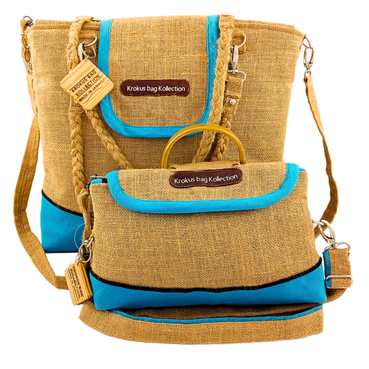 Tote Set, Ocean Blue Linen Trim