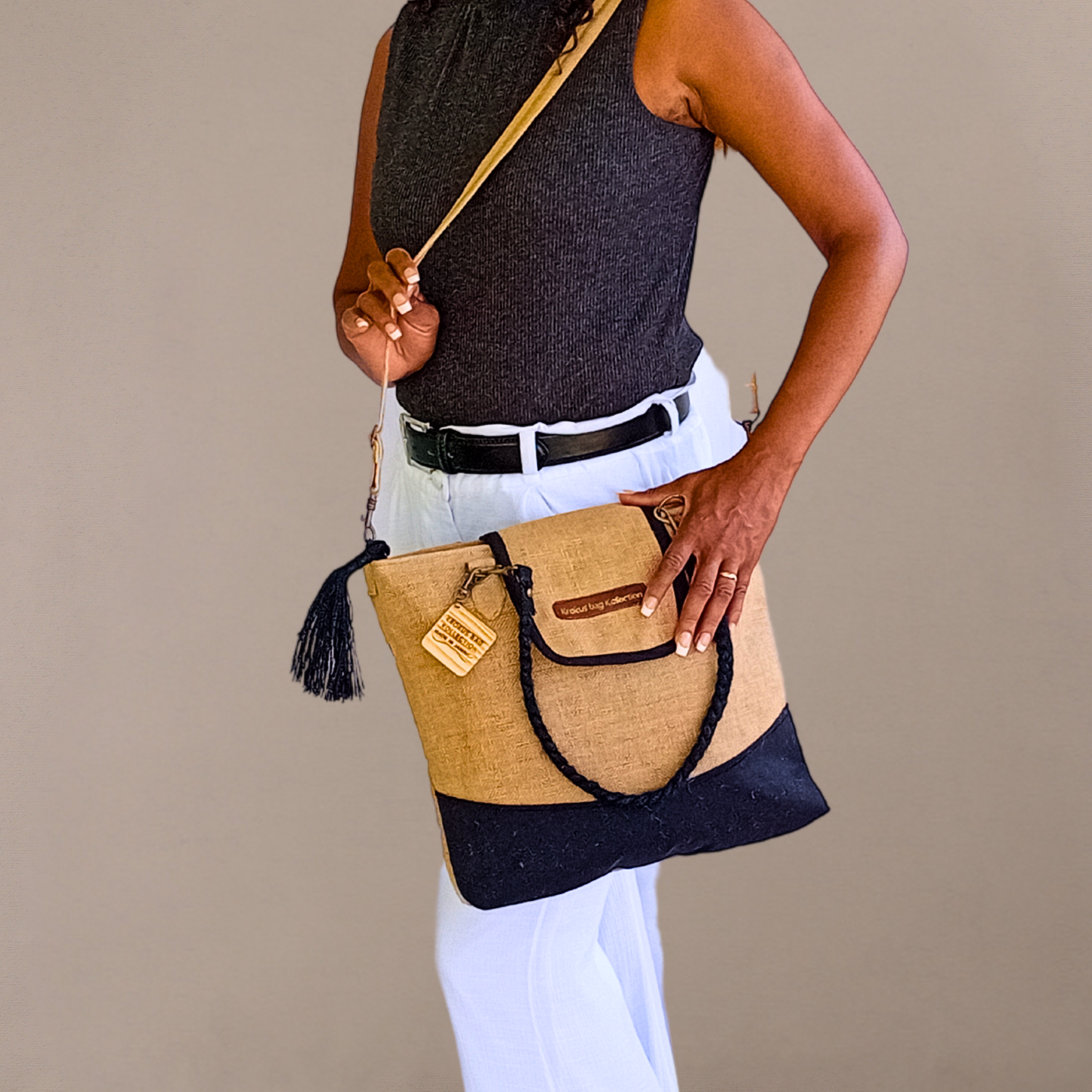 Tote Set, Black Linen Trim