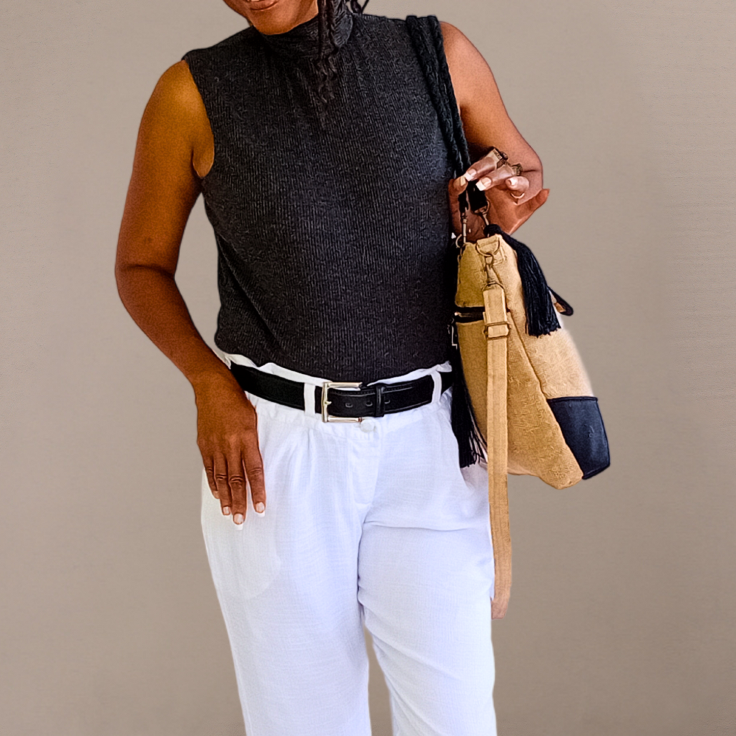 Tote Set, Black Linen Trim