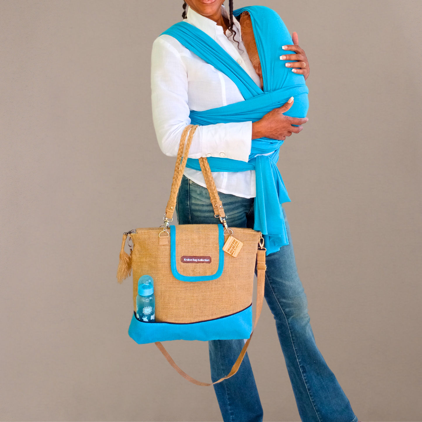 Tote with Ocean Blue Linen Accent