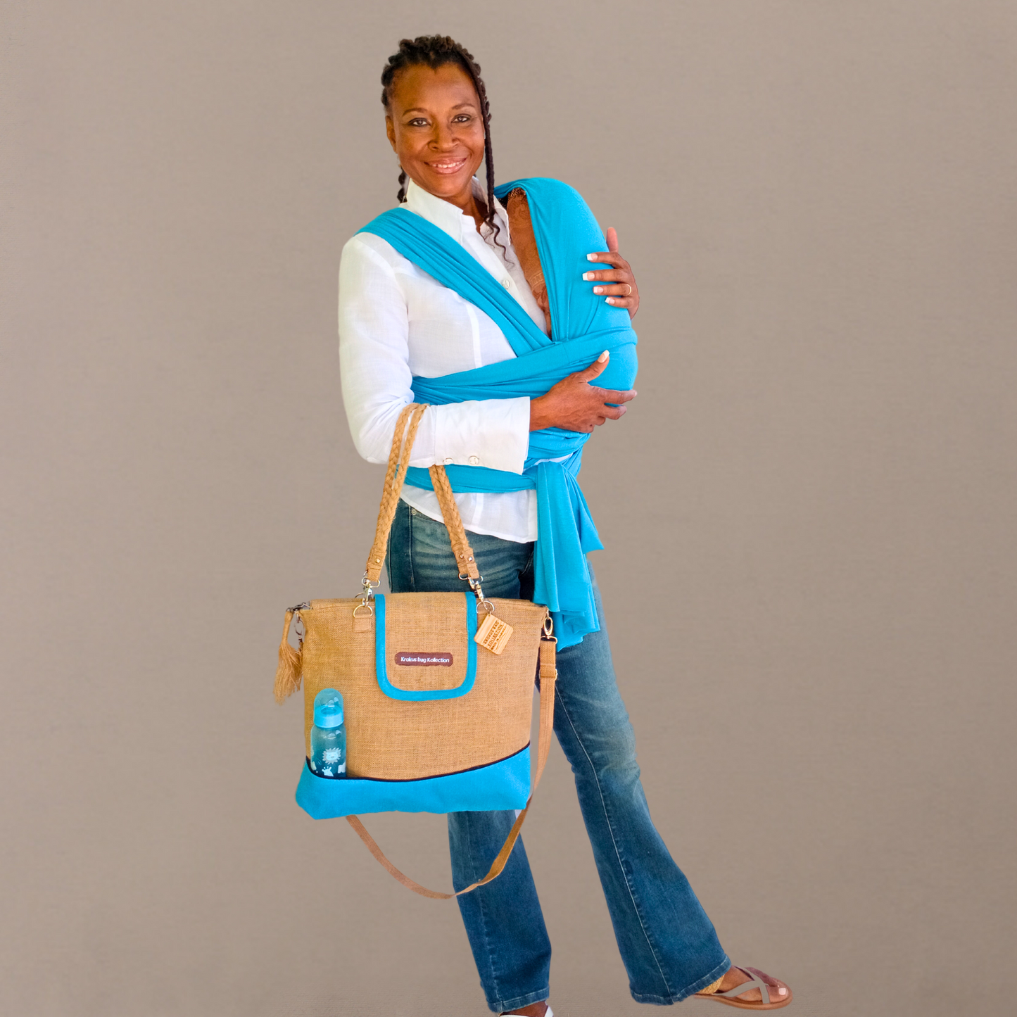 Tote with Ocean Blue Linen Accent