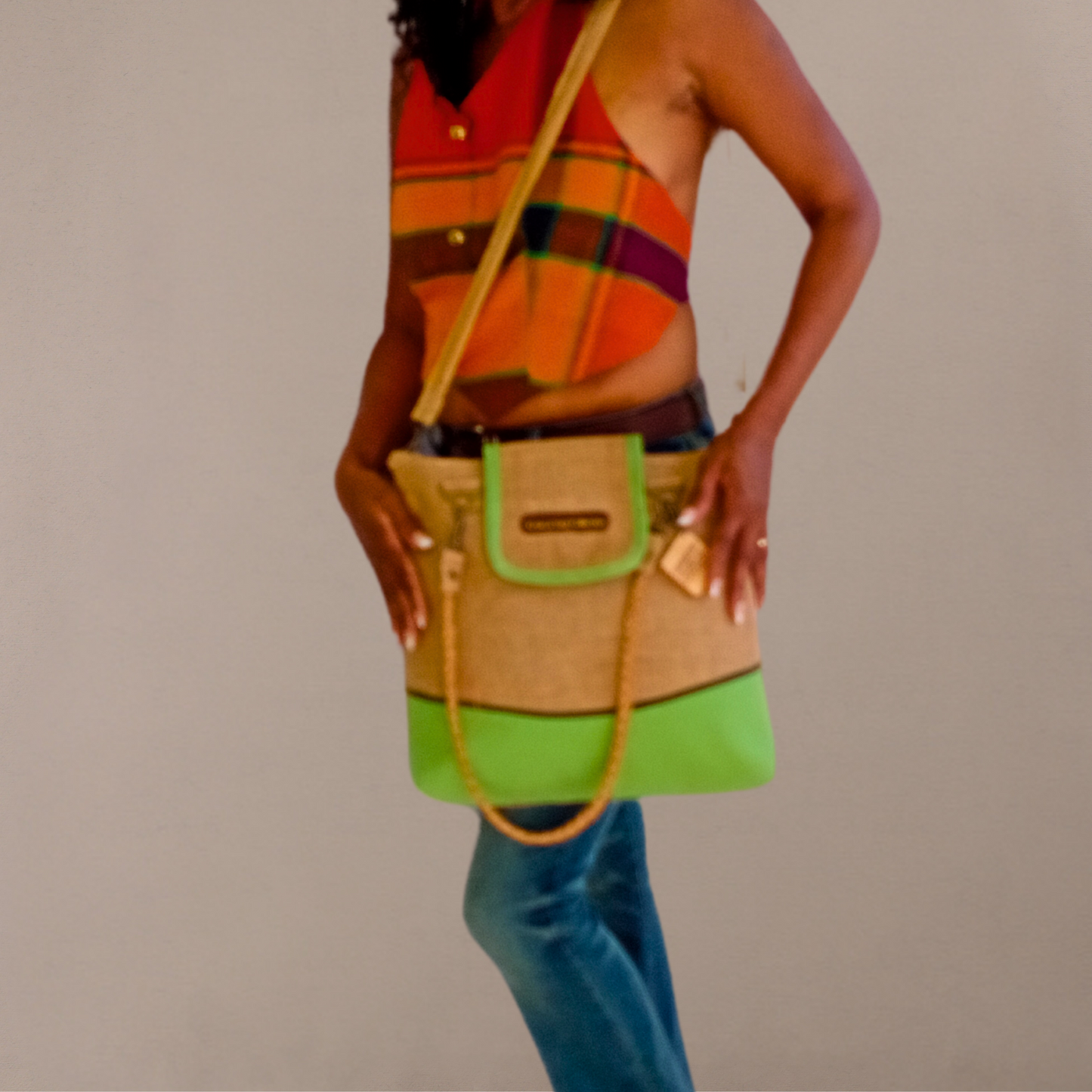 Tote Set, Lime Green Linen Trim