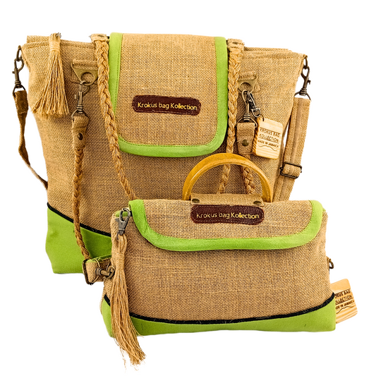Tote Set, Lime Green Linen Trim