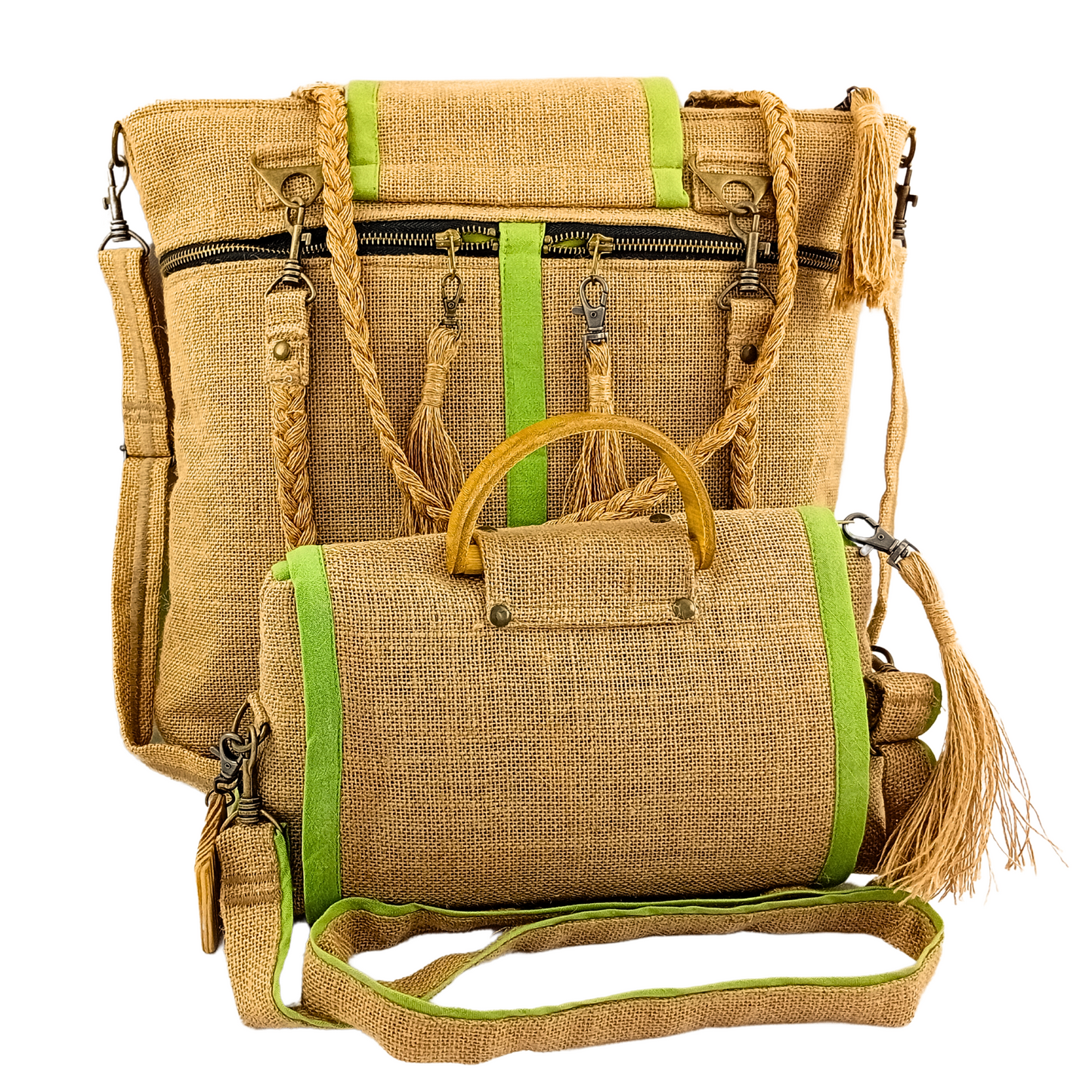 Tote Set, Lime Green Linen Trim