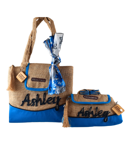 Personalized Handmade Jute/Burlap/Linen Tote and Crossbody Self-Care Bag Set with Scarf