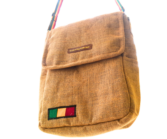 Rasta Inspired Handmade Jute/Burlap Messenger Bag