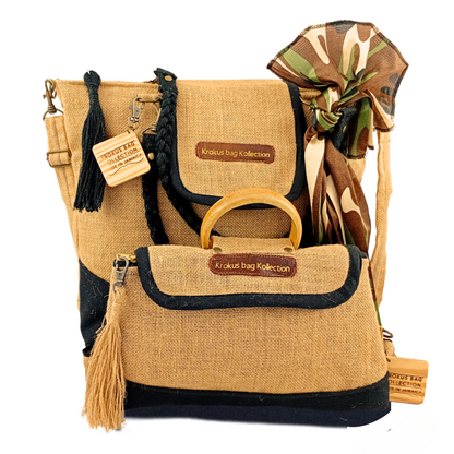 Tote Set, Black Linen Trim
